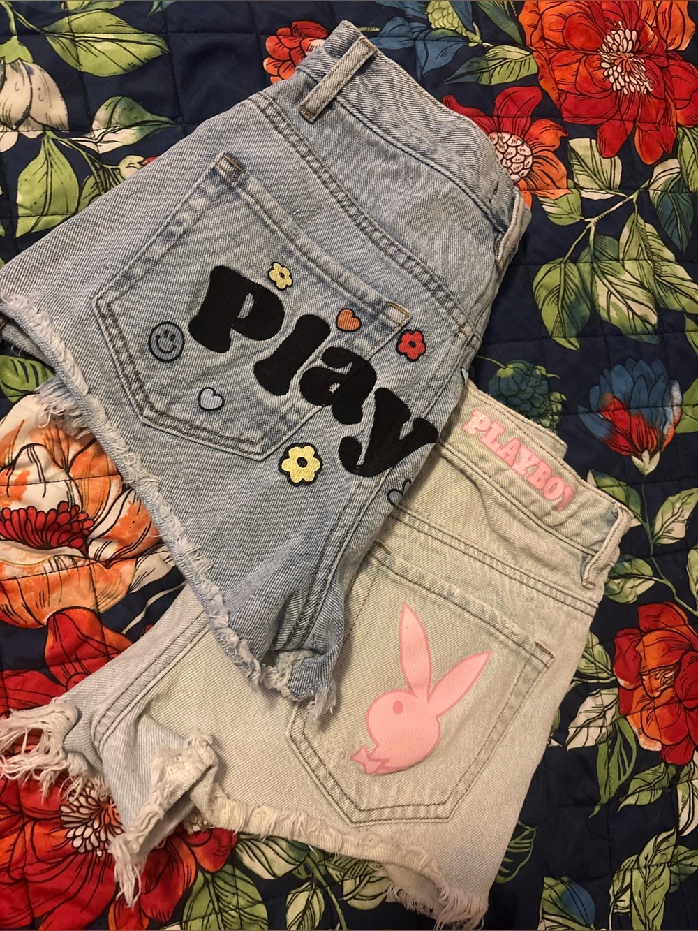 Playboy x Graphic Light Wash Denim Shorts - Set of 2